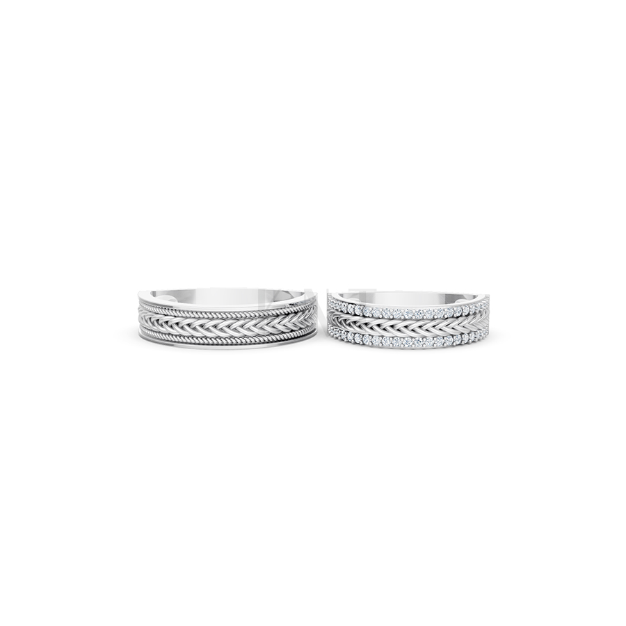 Nhẫn cưới E851 màu vàng trắng White Gold vàng sáng bóng, thiết kế trẻ trung