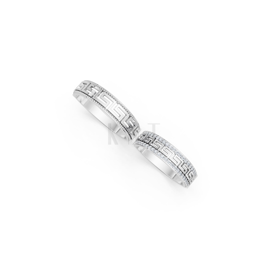 NHẪN CƯỚI E852 màu vàng trắng White Gold kiểu dáng cá tính, hiện đại