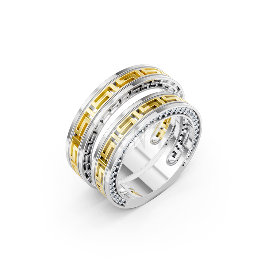 Nhẫn cưới E855 họa tiết Hy Lạp cổ điển chạm khắc tỉ mỉ phối màu Dual Color họa tiết ấn tượng, cá tính