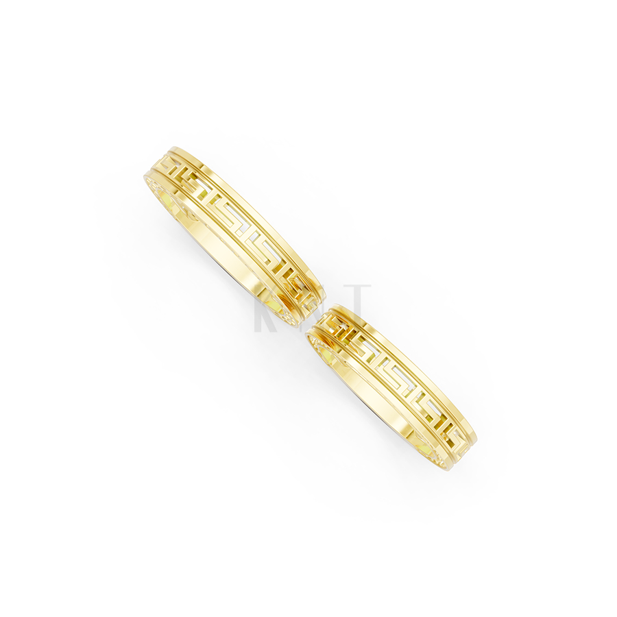 Nhẫn cưới E855 họa tiết Hy Lạp cổ điển chạm khắc tỉ mỉ màu Vàng Gold vàng 10K/14K/18K/607 đính đá nhỏ, thanh lịch