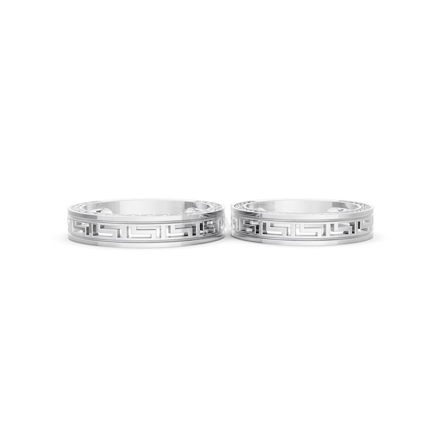 Nhẫn cưới E855 họa tiết Hy Lạp cổ điển chạm khắc tỉ mỉ màu vàng trắng White Gold vàng sáng bóng, thiết kế trẻ trung