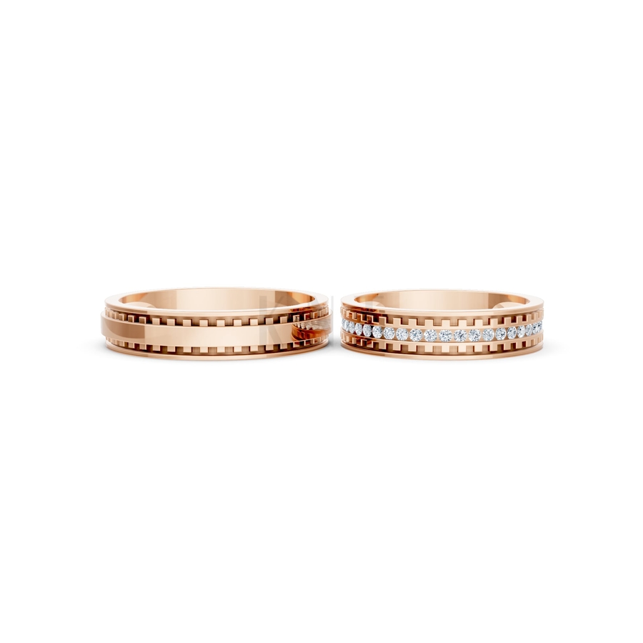 NHẪN CƯỚI E856 màu vàng hồng Rose Gold thiết kế đối xứng, phong cách, ấn tượng