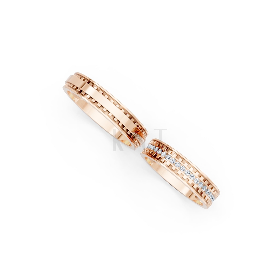 NHẪN CƯỚI E856 màu vàng hồng Rose Gold phong cách trẻ trung, nổi bật