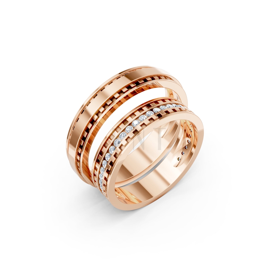 NHẪN CƯỚI E856 màu vàng hồng Rose Gold họa tiết ấn tượng, cá tính