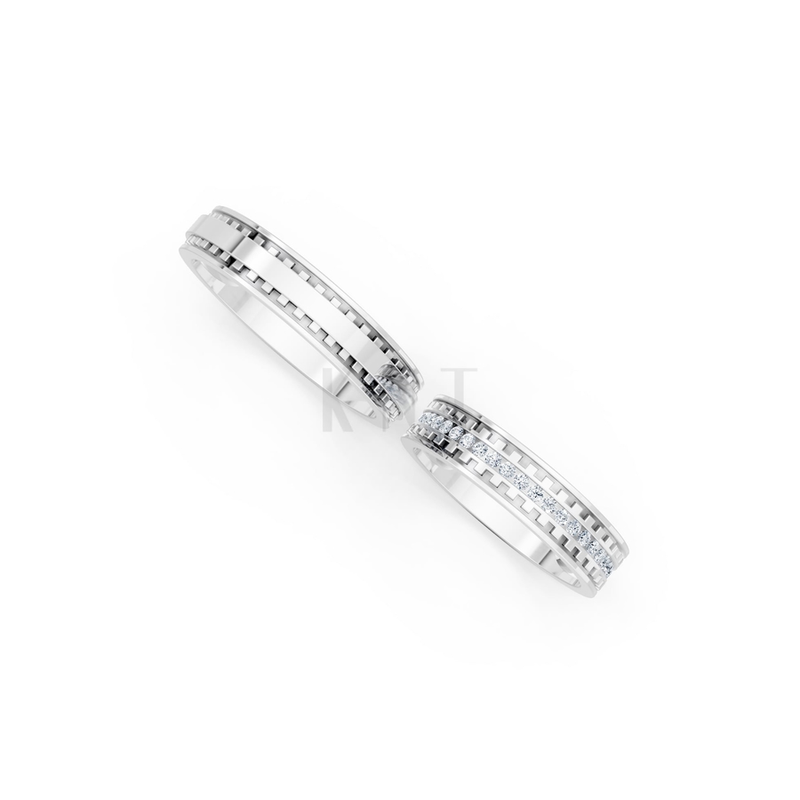 NHẪN CƯỚI E856 màu vàng trắng White Gold vàng sáng bóng, thiết kế trẻ trung