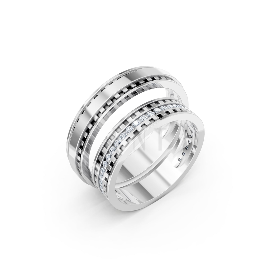 NHẪN CƯỚI E856 màu vàng trắng White Gold kiểu dáng hiện đại, nổi bật