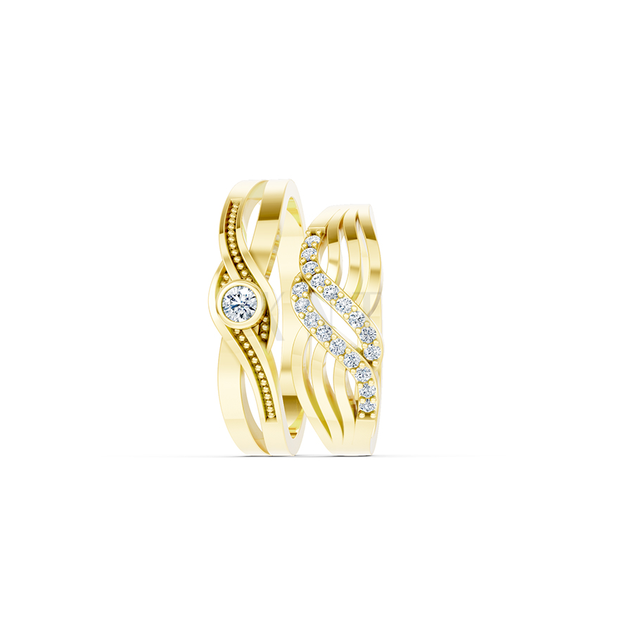 Nhẫn Cưới E861 màu Vàng Gold đính đá trắng, thiết kế phá cách, sang trọng