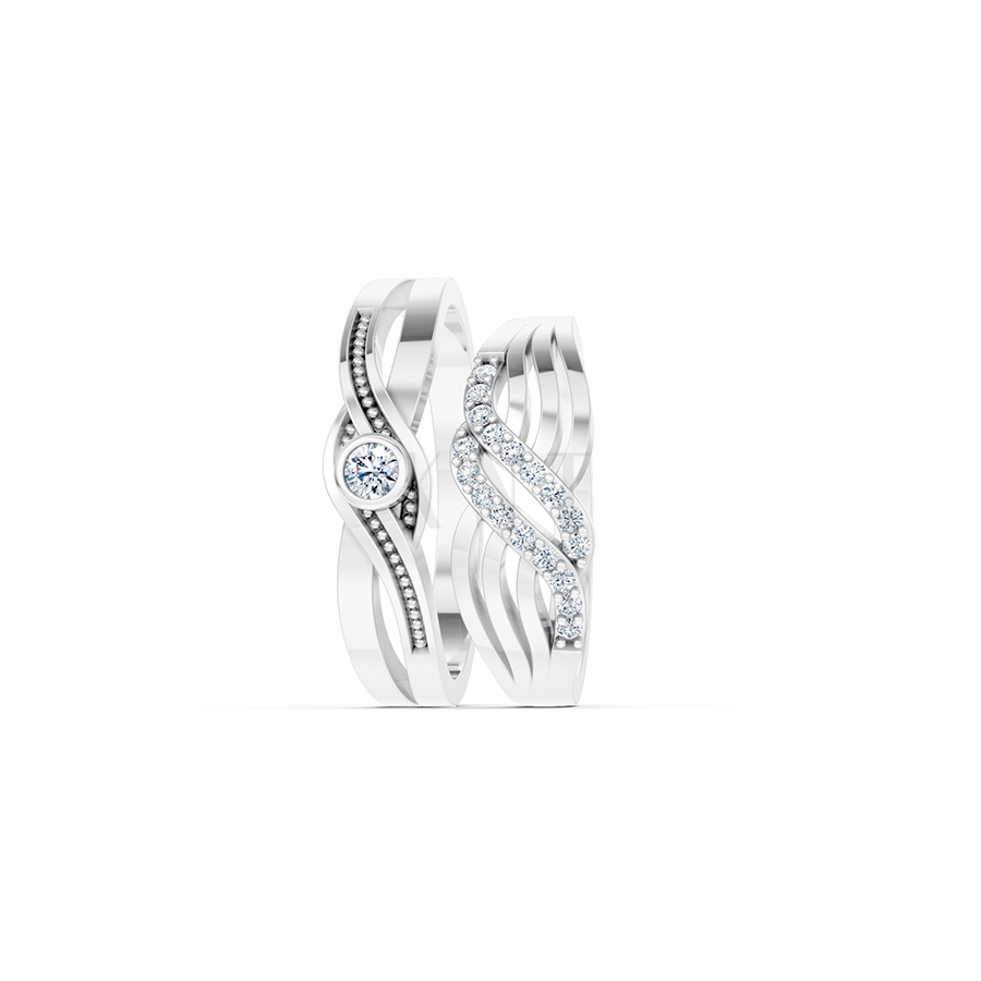 Nhẫn Cưới E861 màu vàng trắng White Gold kiểu dáng cá tính, hiện đại