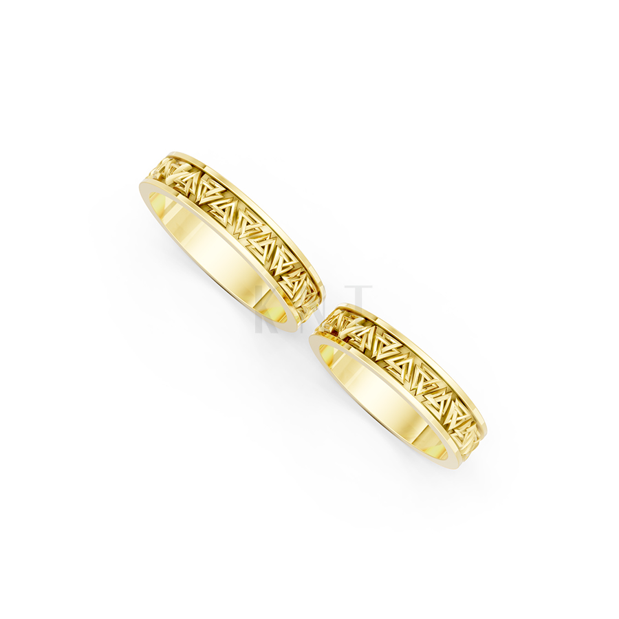 Nhẫn cưới E866 họa tiết hình tam giác đan xen tinh xảo màu Vàng Gold vàng 10K/14K/18K/607 đính đá nhỏ, thanh lịch