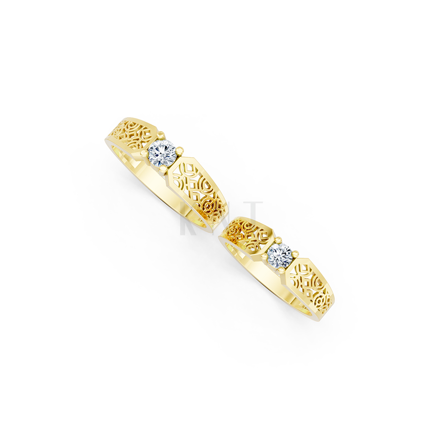 Nhẫn cưới E867 phong cách hiện đại kết hợp cổ điển, hoa văn tinh xảo màu Vàng Gold vàng 10K/14K/18K/607 đính đá nhỏ, thanh lịch