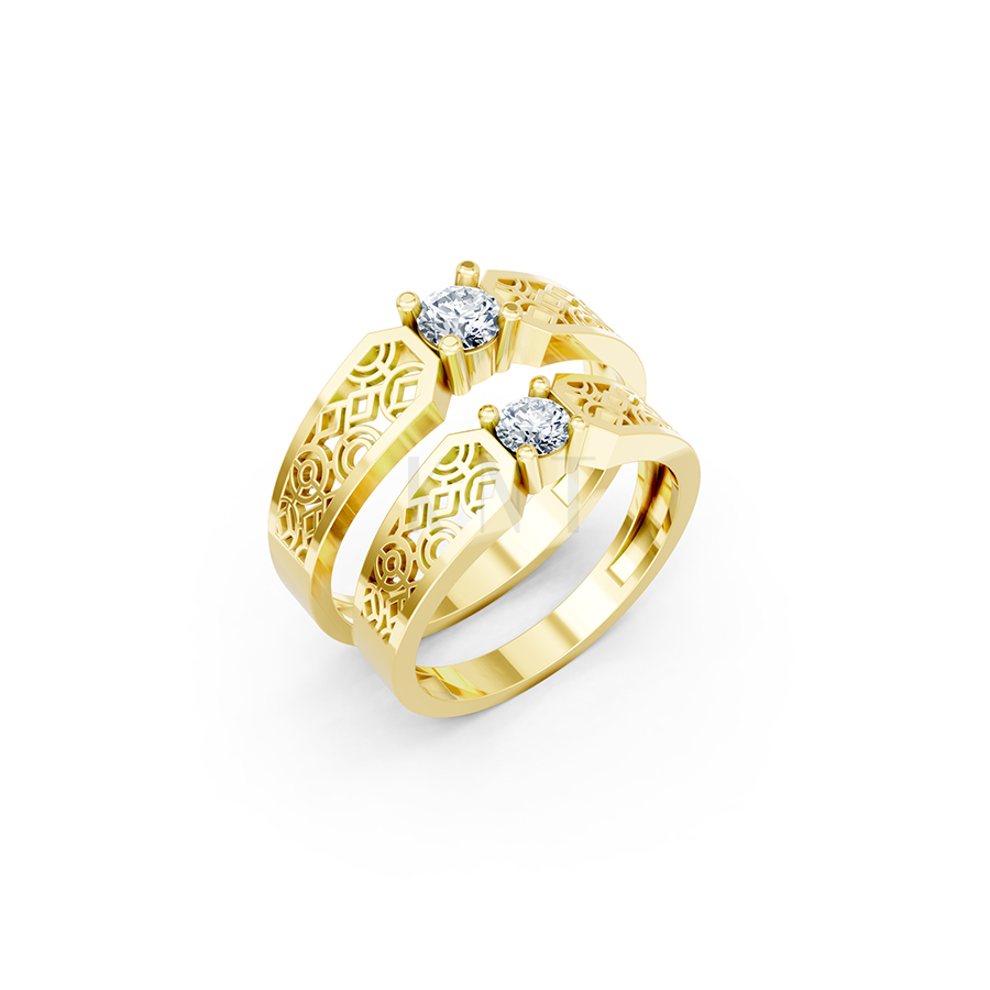 Nhẫn cưới E867 phong cách hiện đại kết hợp cổ điển, hoa văn tinh xảo màu Vàng Gold thiết kế tinh tế, sang trọng