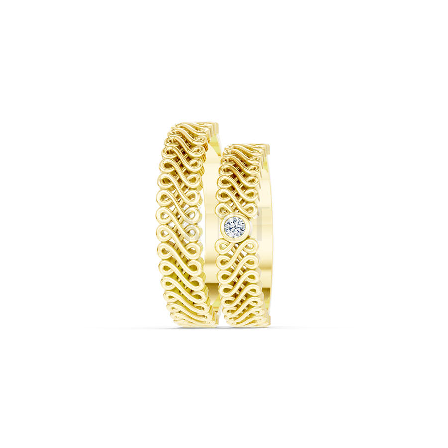 Nhẫn cưới E875 họa tiết mắt xích đan xen tinh tế và hiện đại màu Vàng Gold vàng 10K/14K/18K/607 đính đá nhỏ, thanh lịch