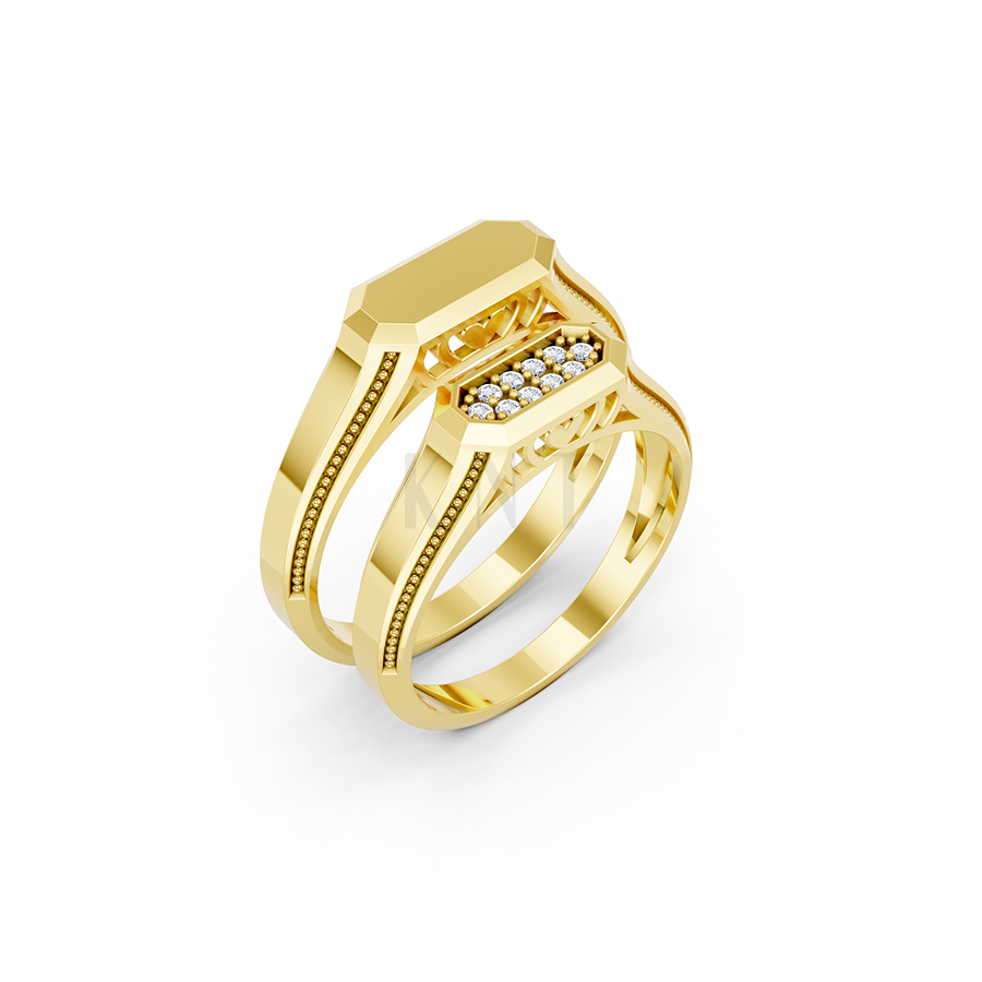 Nhẫn cưới E876 thiết kế hình khối độc đáo trên bề mặt nhẫn màu Vàng Gold thiết kế tinh tế, sang trọng