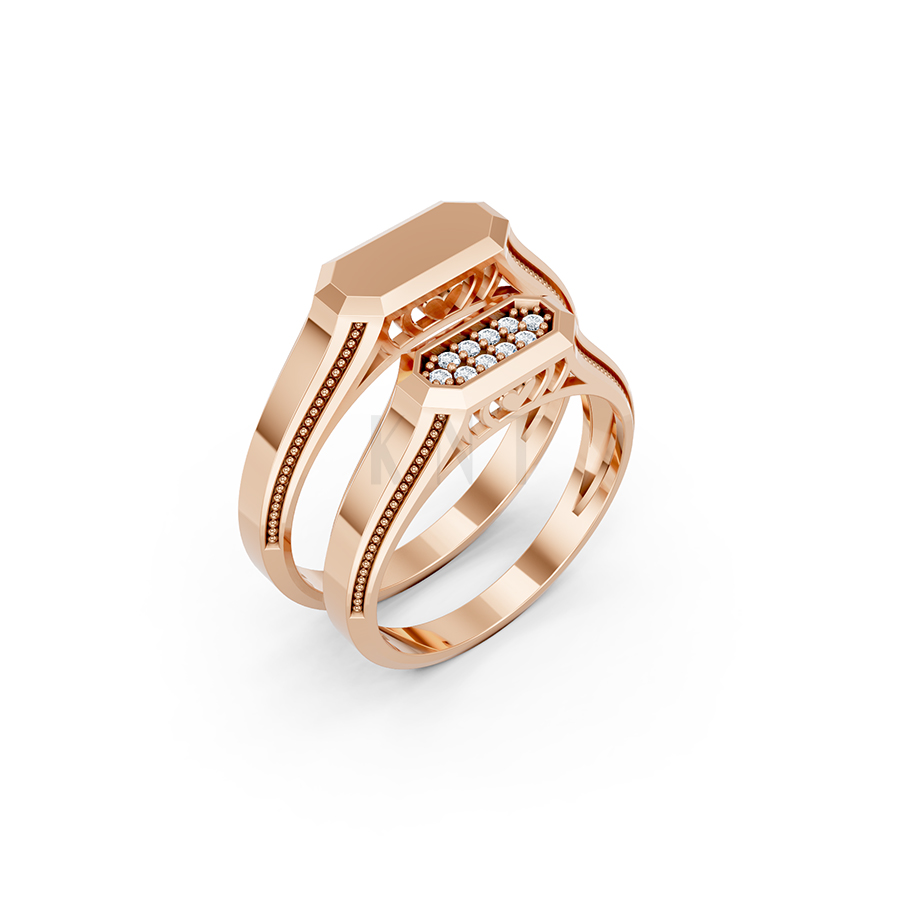Nhẫn cưới E876 thiết kế hình khối độc đáo trên bề mặt nhẫn màu vàng hồng Rose Gold họa tiết ấn tượng, cá tính