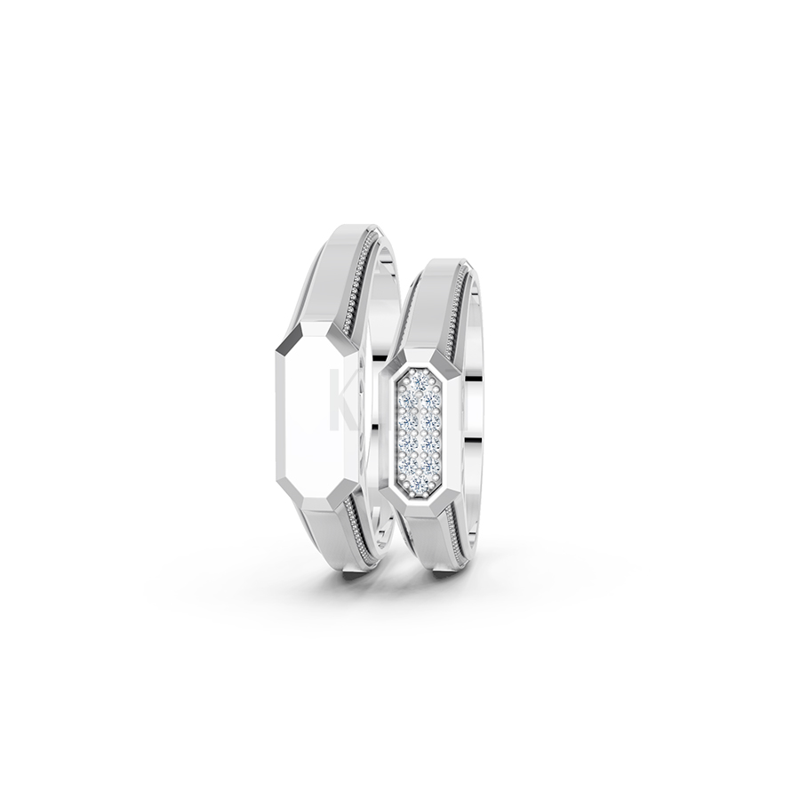Nhẫn cưới E876 thiết kế hình khối độc đáo trên bề mặt nhẫn màu vàng trắng White Gold vàng sáng, đường nét sắc sảo, tinh tế