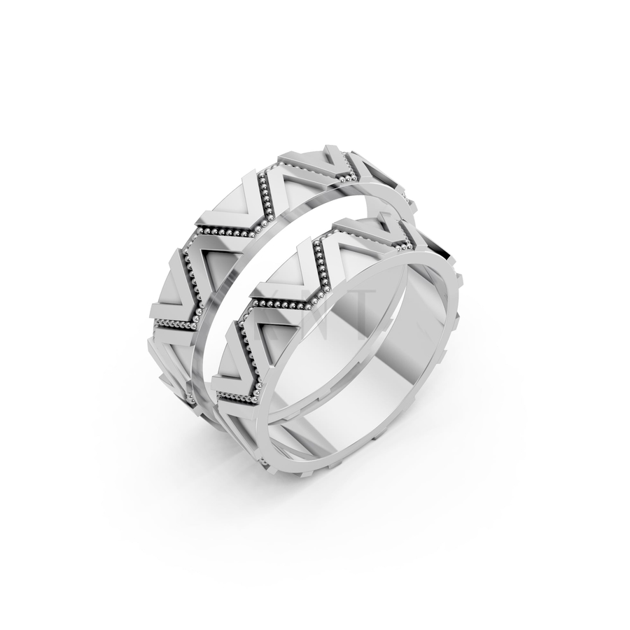 NHẪN CƯỚI E880 màu vàng trắng White Gold kiểu dáng hiện đại, nổi bật