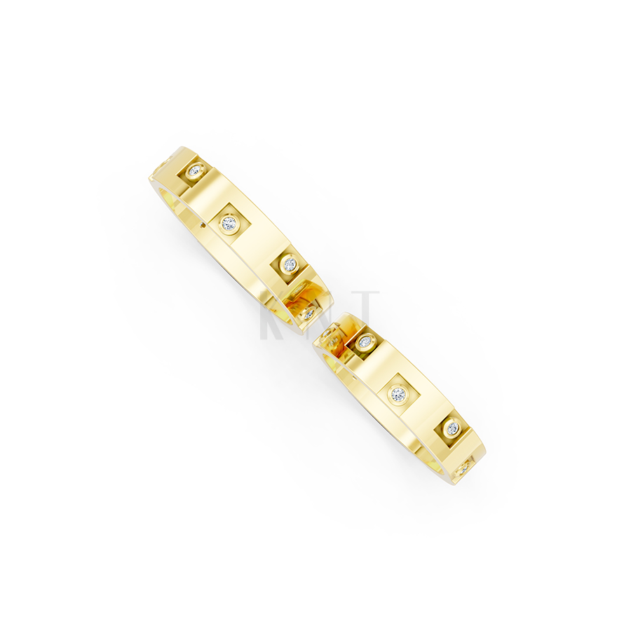 Nhẫn cưới E883 phong cách hiện đại, đính đá tròn lấp lánh màu Vàng Gold vàng 10K/14K/18K/607 đính đá nhỏ, thanh lịch