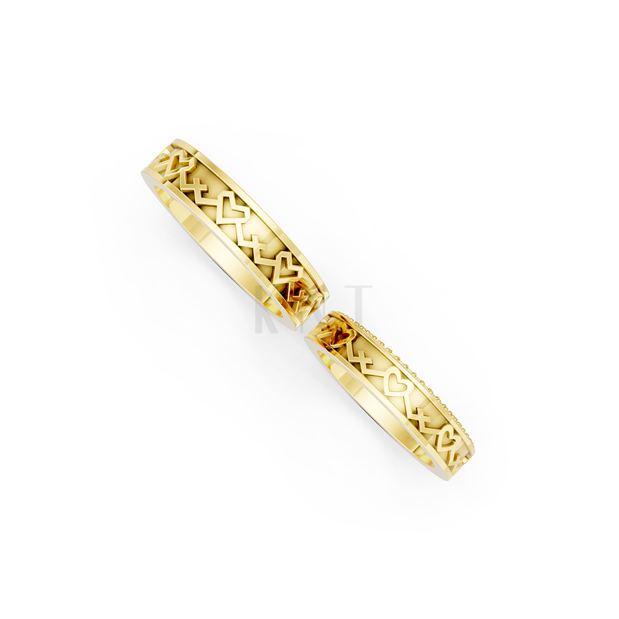 Nhẫn cưới E888 họa tiết trái tim đan xen quanh thân nhẫn màu Vàng Gold vàng 10K/14K/18K/607 đính đá nhỏ, thanh lịch