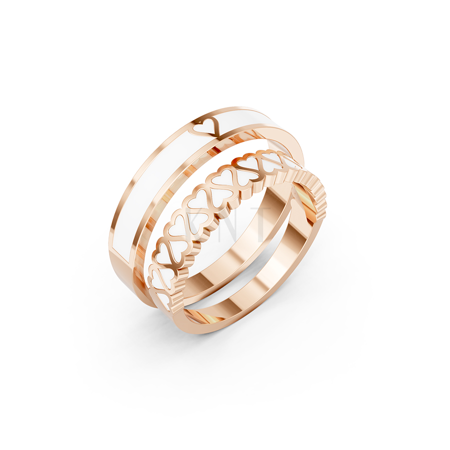 Nhẫn Cưới Collab Ceramic - E900 - Nhẫn cưới tráng men họa tiết trái tim màu vàng hồng Rose Gold họa tiết ấn tượng, cá tính