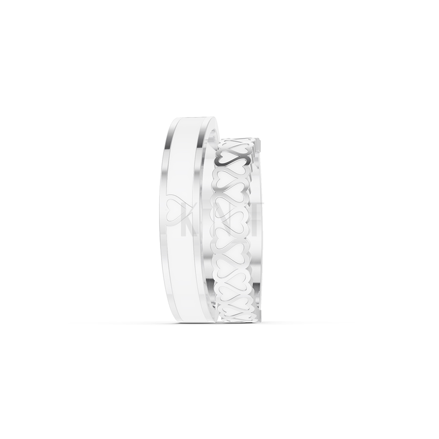 Nhẫn Cưới Collab Ceramic - E900 - Nhẫn cưới tráng men họa tiết trái tim màu vàng trắng White Gold vàng sáng, đường nét sắc sảo, tinh tế