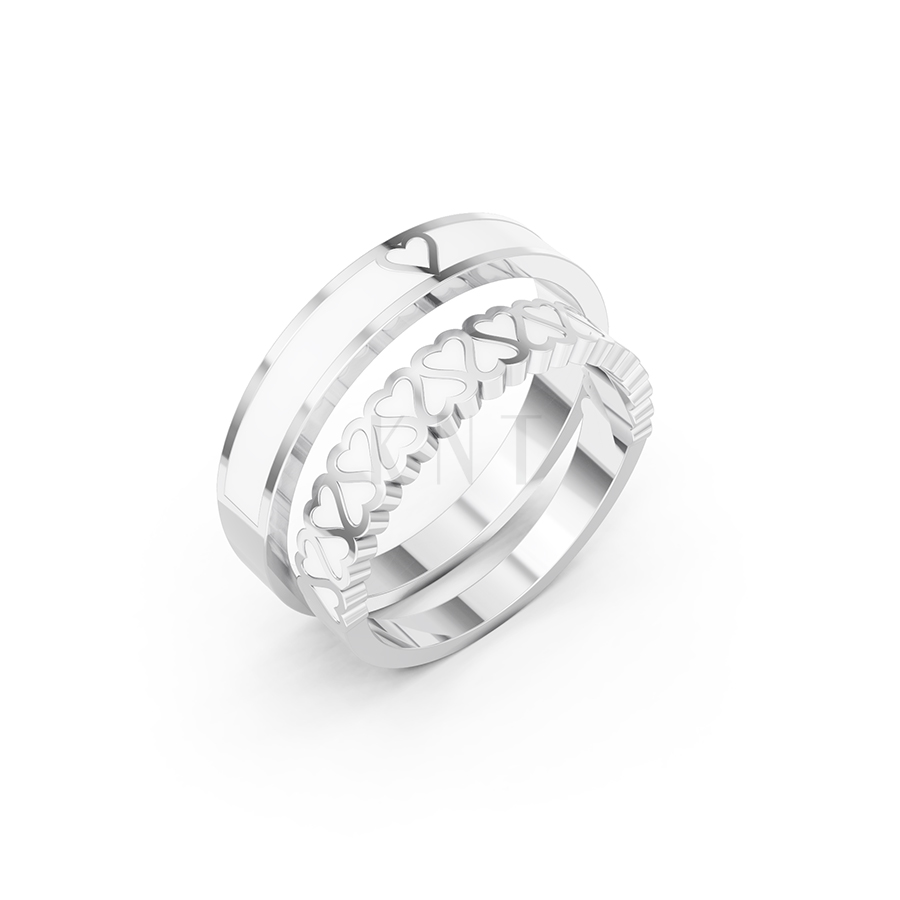 Nhẫn Cưới Collab Ceramic - E900 - Nhẫn cưới tráng men họa tiết trái tim màu vàng trắng White Gold kiểu dáng hiện đại, nổi bật