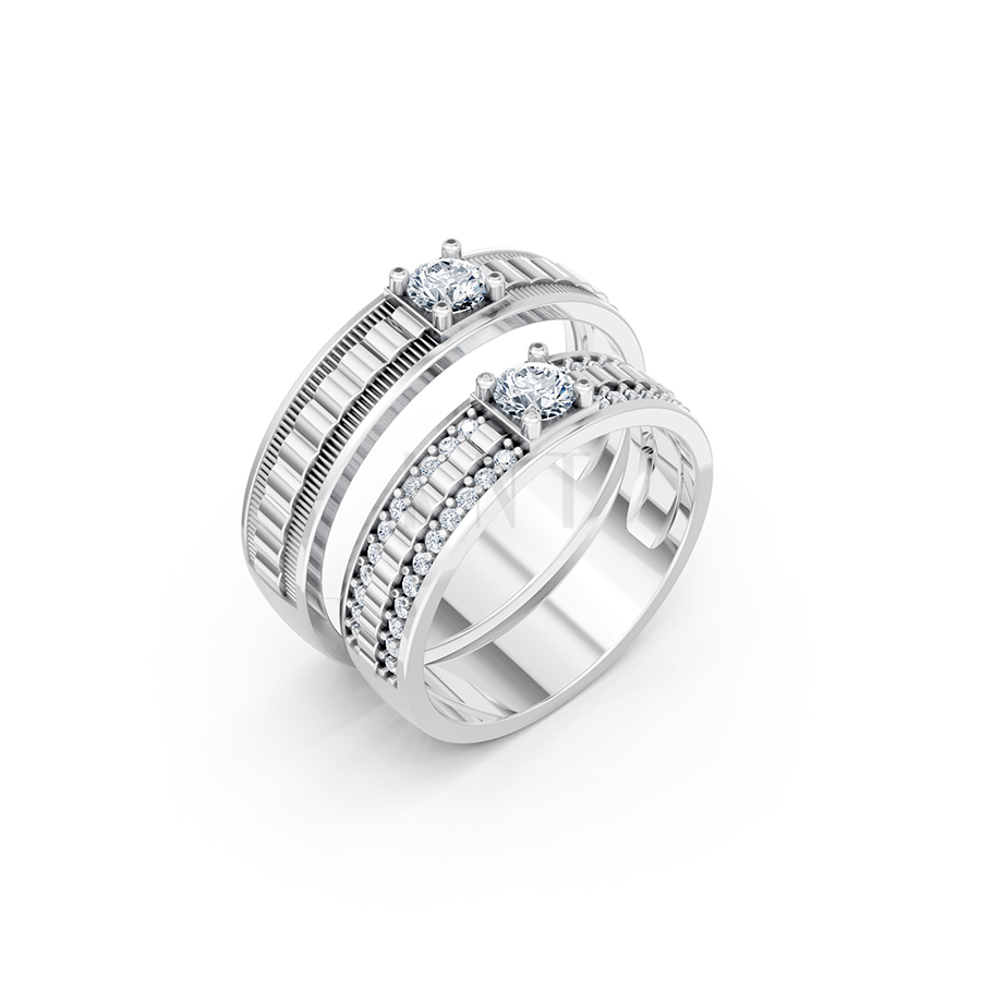 Nhẫn cưới E913 thiết kế hiện đại, đính đá chủ lấp lánh màu vàng trắng White Gold kiểu dáng hiện đại, nổi bật