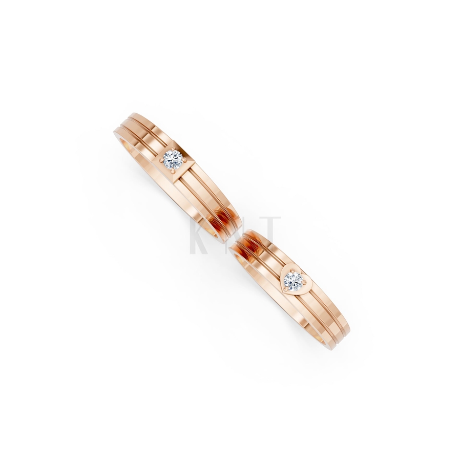 Nhẫn cưới H1 màu vàng hồng Rose Gold thiết kế đối xứng, phong cách, ấn tượng