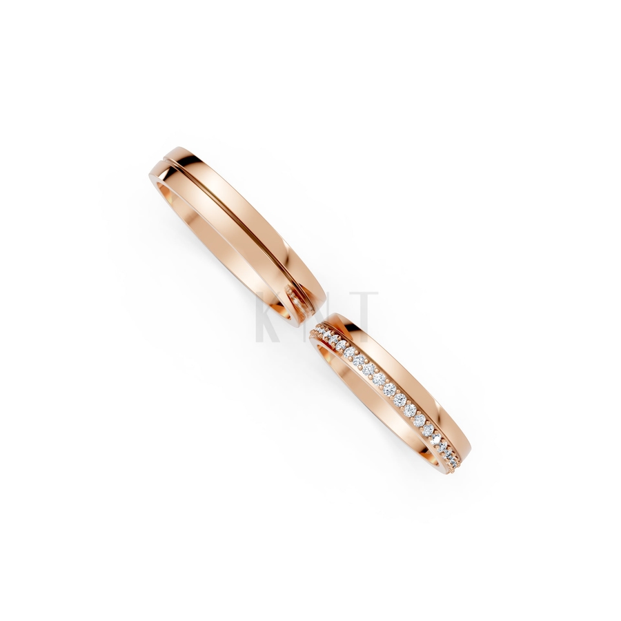 Nhẫn cưới H40 màu vàng hồng Rose Gold thiết kế đối xứng, phong cách, ấn tượng