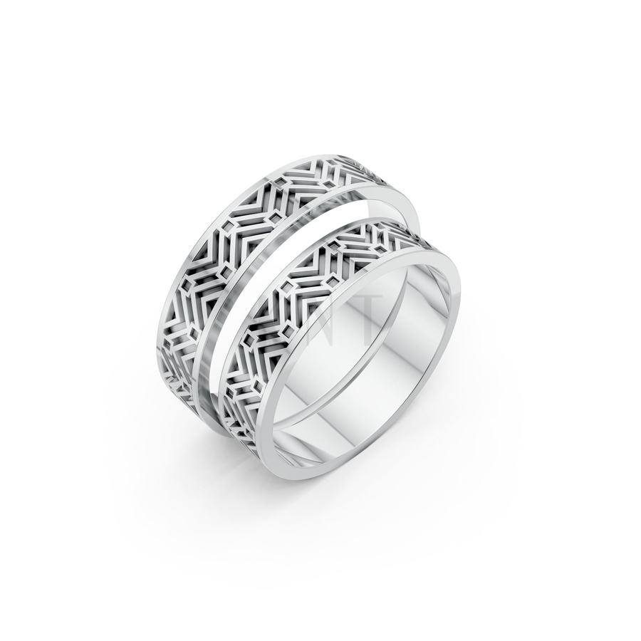 Nhẫn cưới H45 màu vàng trắng White Gold kiểu dáng hiện đại, nổi bật