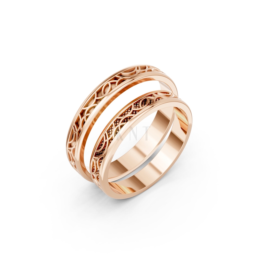 Nhẫn cưới H46 màu vàng hồng Rose Gold họa tiết ấn tượng, cá tính
