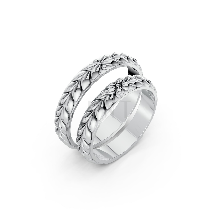 Nhẫn cưới H57 màu vàng trắng White Gold kiểu dáng hiện đại, nổi bật