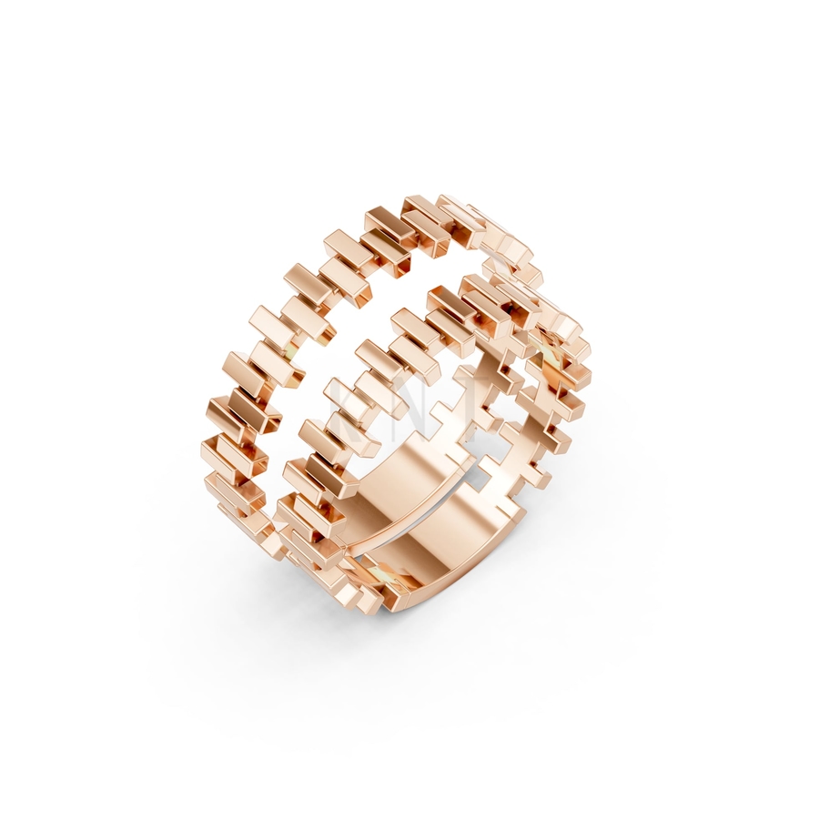 Nhẫn cưới H61 màu vàng hồng Rose Gold họa tiết ấn tượng, cá tính