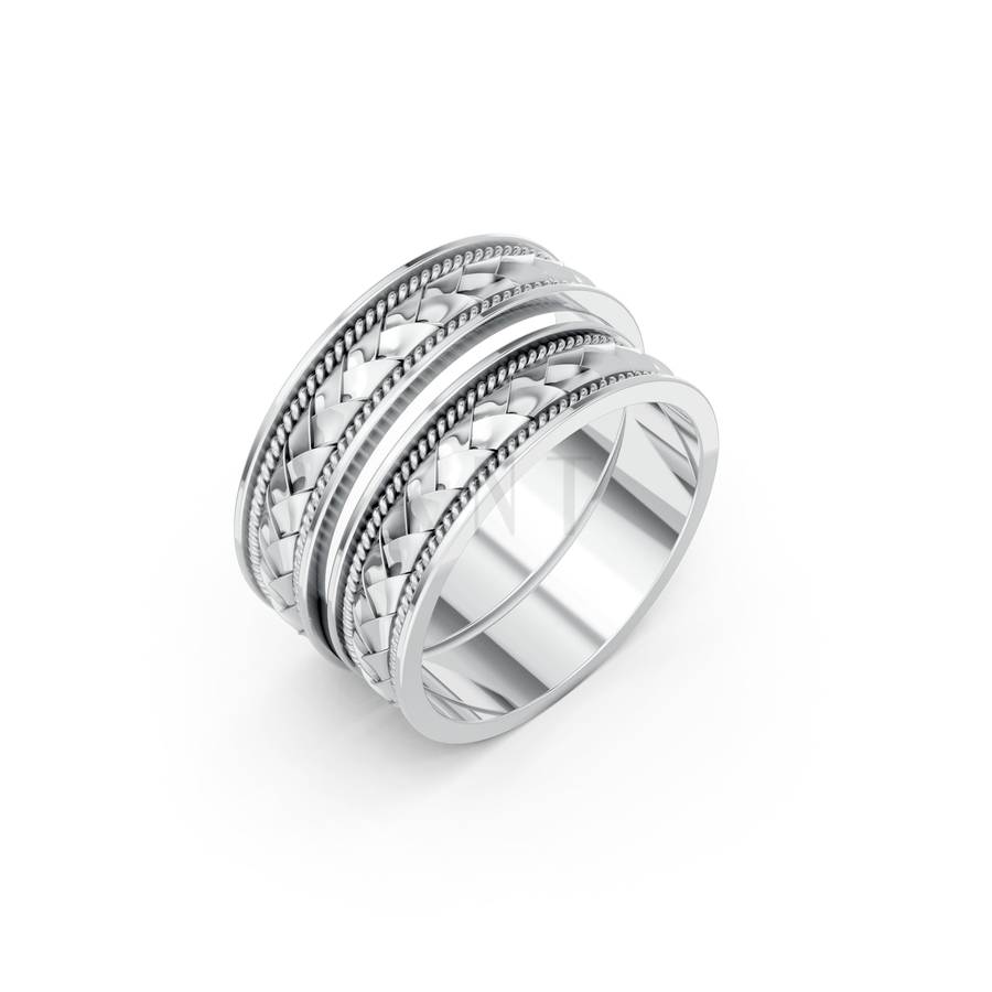 Nhẫn cưới H63 màu vàng trắng White Gold kiểu dáng hiện đại, nổi bật