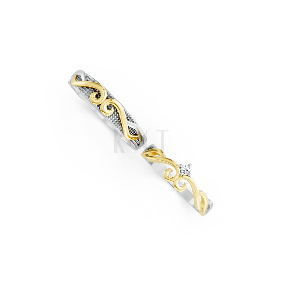 Nhẫn cưới H66 phối màu Dual Color vàng đẹp, họa tiết hình học, độc đáo