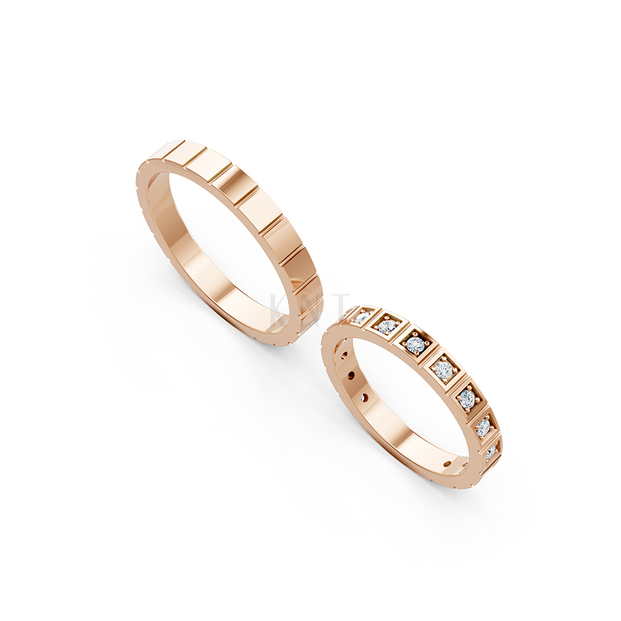 Nhẫn cưới H80 màu vàng hồng Rose Gold vàng đẹp, họa tiết hình học, độc đáo