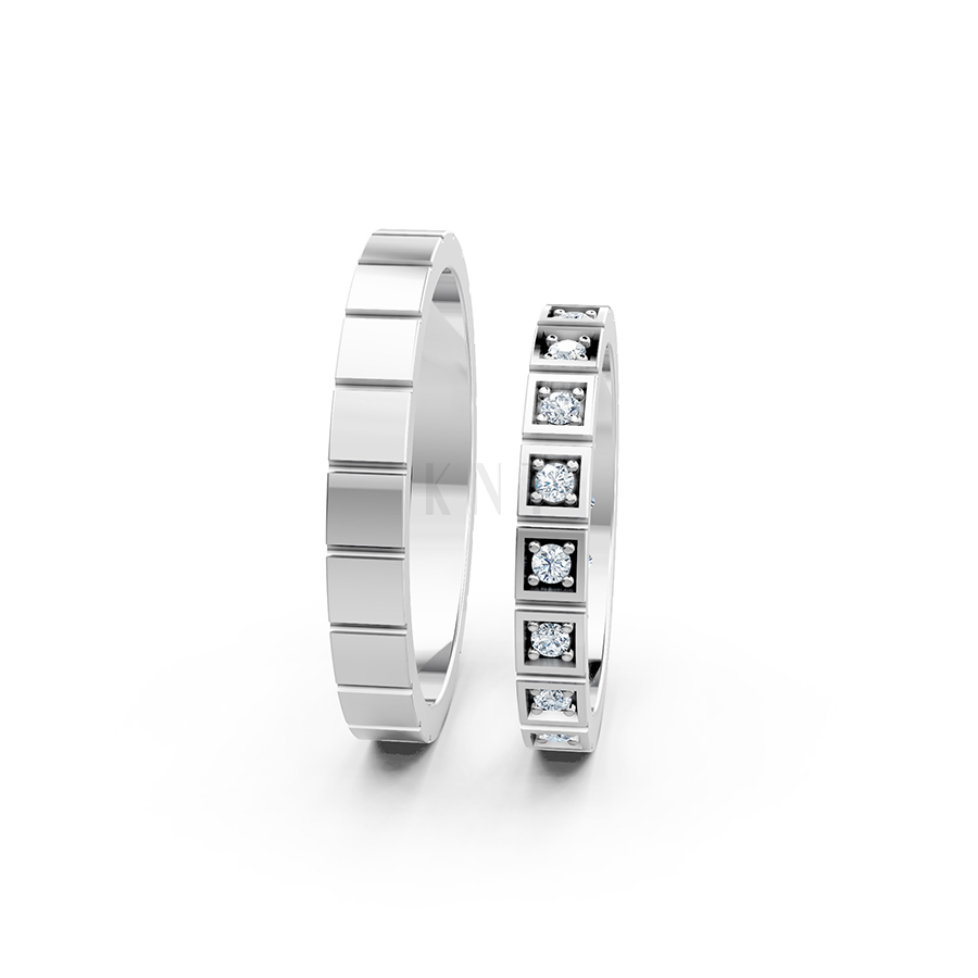 Nhẫn cưới H80 màu vàng trắng White Gold kiểu dáng cá tính, hiện đại