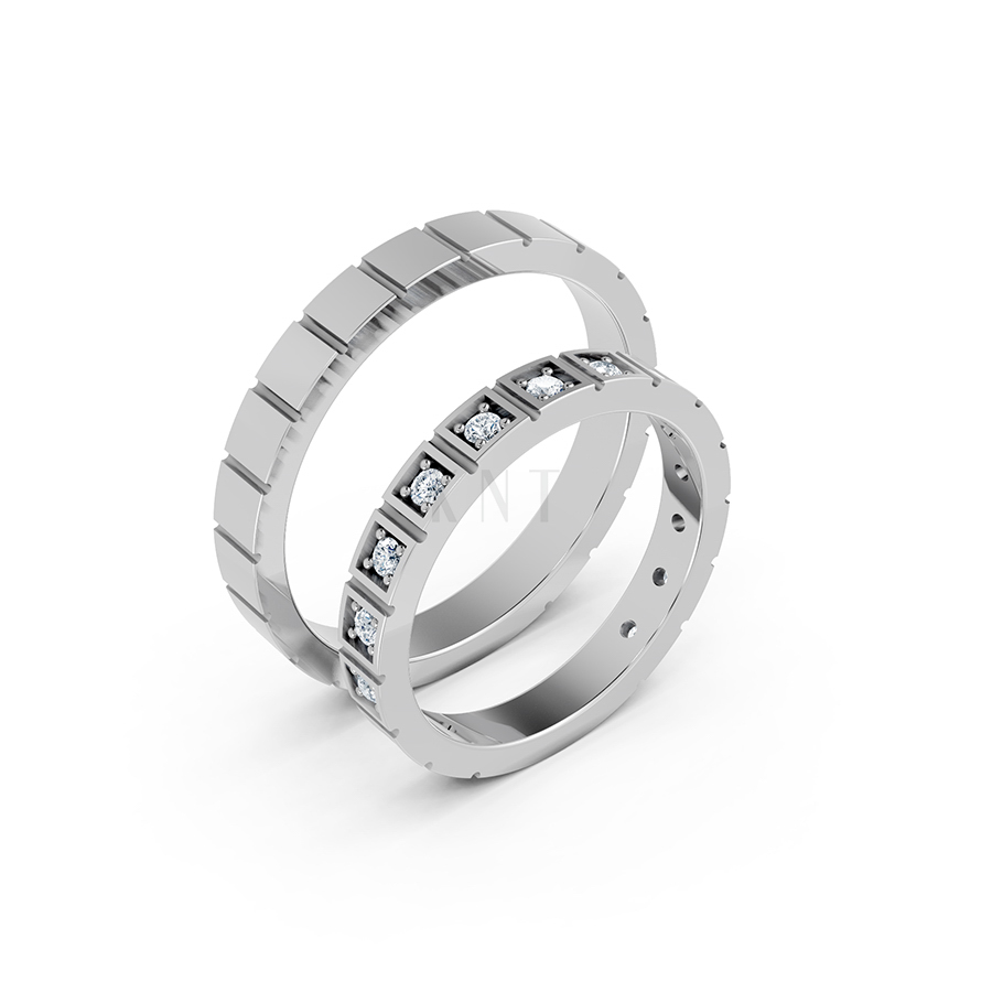 Nhẫn cưới H80 màu vàng trắng White Gold kiểu dáng hiện đại, nổi bật