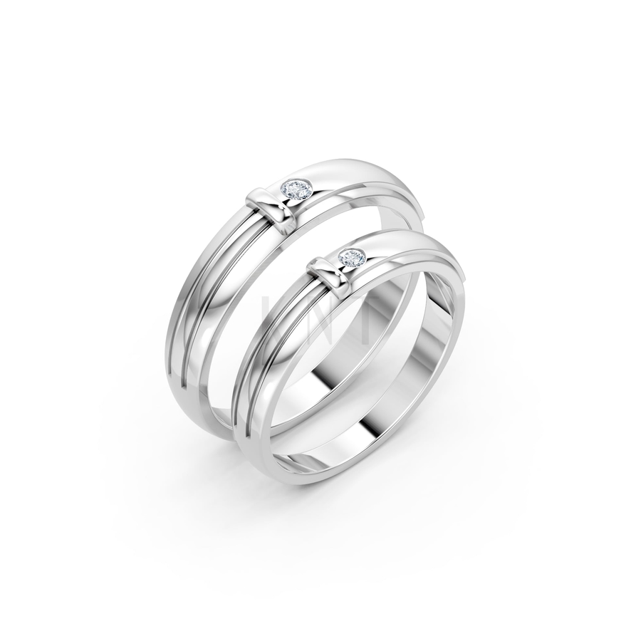 Nhẫn cưới kim cương A141 màu vàng trắng White Gold kiểu dáng hiện đại, nổi bật