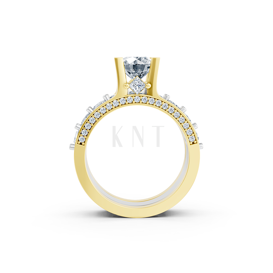 Nhẫn đính hôn R221 thiết kế thân nhẫn đính đá vuông tinh xảo phối màu Dual Color thiết kế đối xứng, phong cách, ấn tượng