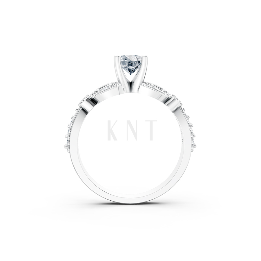 Nhẫn đính hôn R112 đá chủ tròn lấp lánh họa tiết lá cổ điển màu vàng trắng White Gold kiểu dáng cá tính, hiện đại