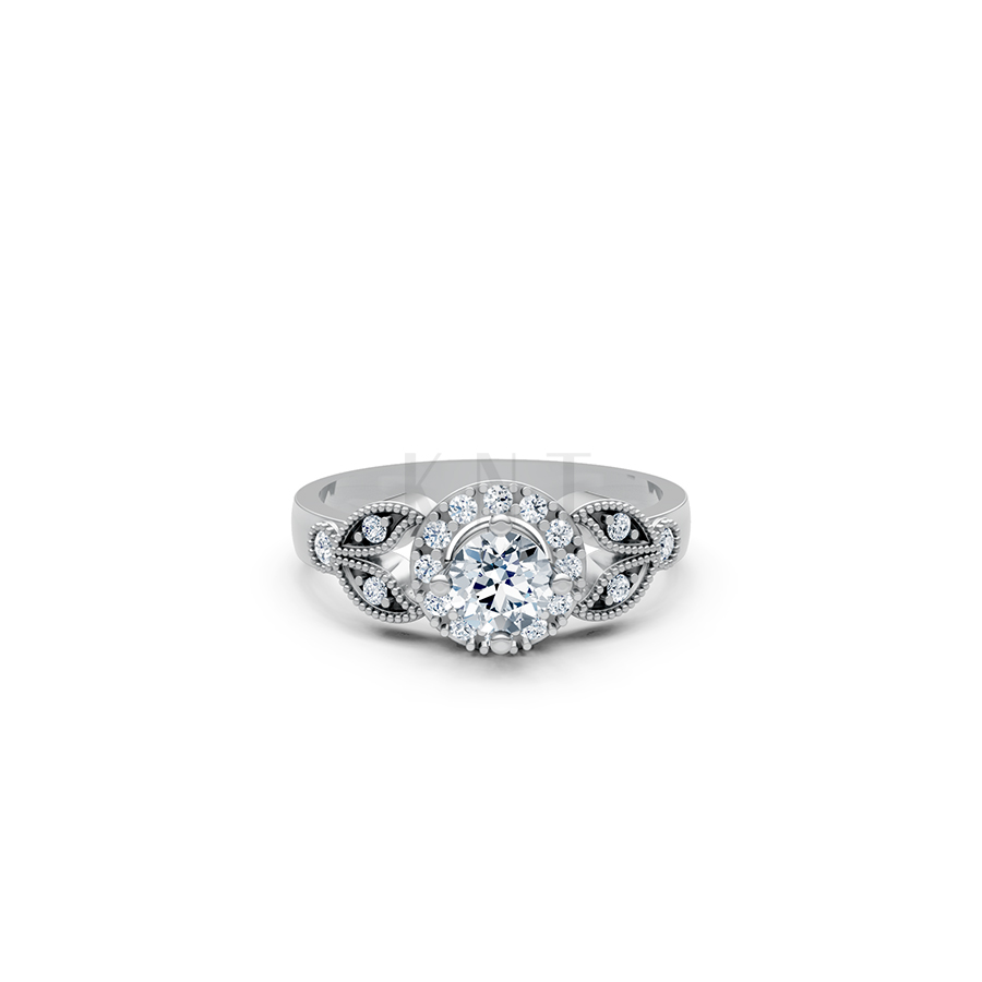 Nhẫn đính hôn R113 màu vàng trắng White Gold vàng sáng bóng, thiết kế trẻ trung