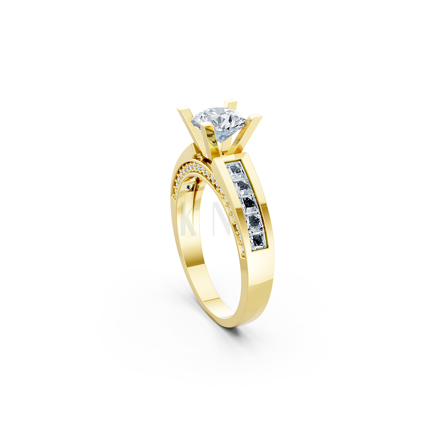 Nhẫn đính hôn R202 thiết kế solitaire đá chủ lớn sang trọng màu Vàng Gold vàng 10K/14K/18K/607 đính đá nhỏ, thanh lịch