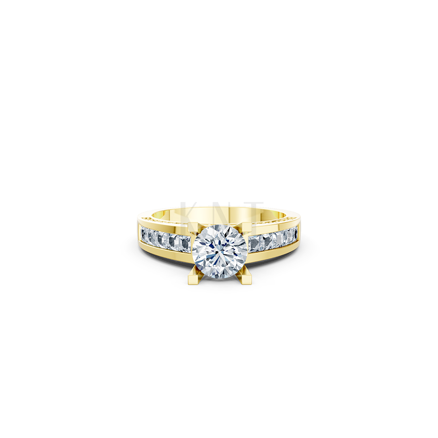 Nhẫn đính hôn R202 thiết kế solitaire đá chủ lớn sang trọng màu Vàng Gold mặt nhẫn chạm khắc tinh xảo, độc đáo