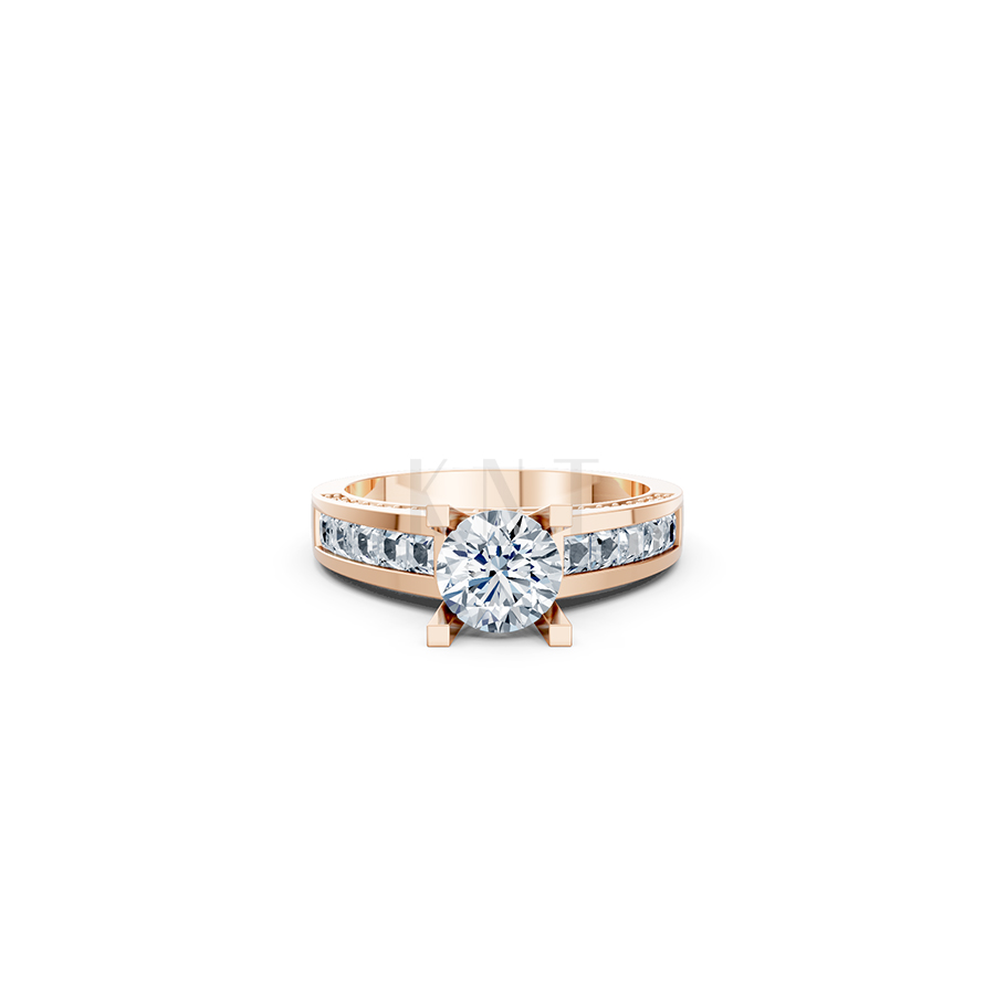 Nhẫn đính hôn R202 thiết kế solitaire đá chủ lớn sang trọng màu vàng hồng Rose Gold cặp đôi, phong cách trẻ trung, nổi bật