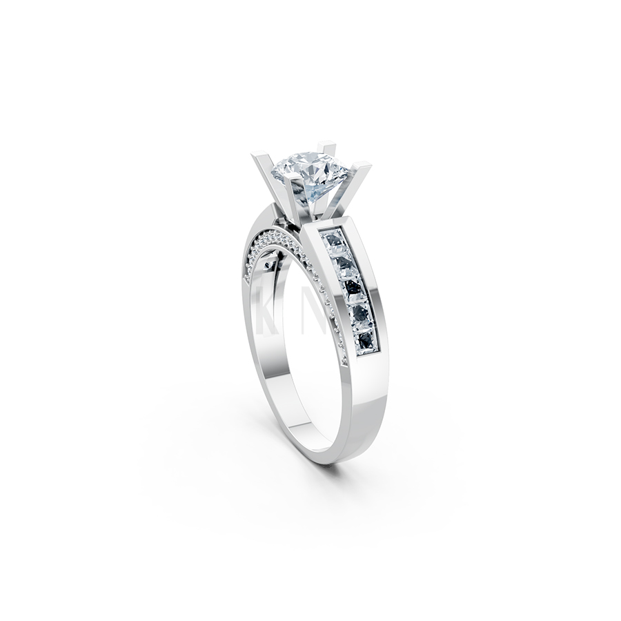 Nhẫn đính hôn R202 thiết kế solitaire đá chủ lớn sang trọng màu vàng trắng White Gold vàng sáng, đường nét sắc sảo, tinh tế
