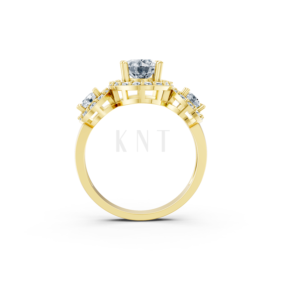 Nhẫn đính hôn R213 đính ba viên đá chủ đính tấm lấp lánh màu Vàng Gold đính đá trắng, thiết kế phá cách, sang trọng