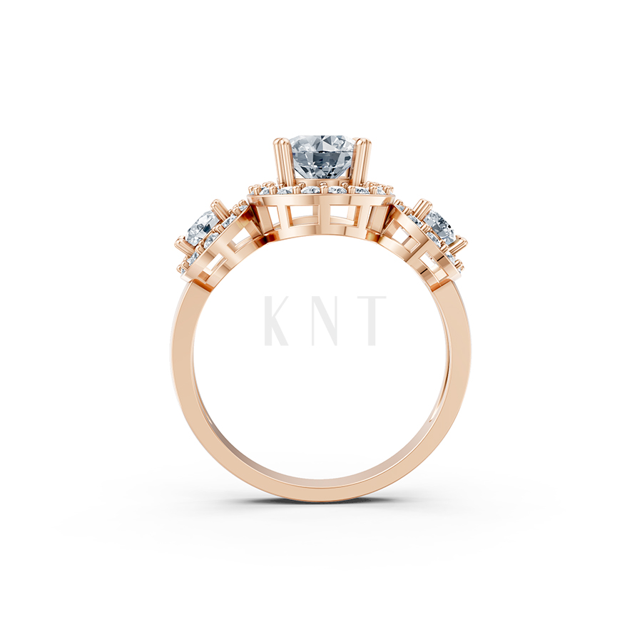 Nhẫn đính hôn R213 đính ba viên đá chủ đính tấm lấp lánh màu vàng hồng Rose Gold vàng đẹp, họa tiết hình học, độc đáo