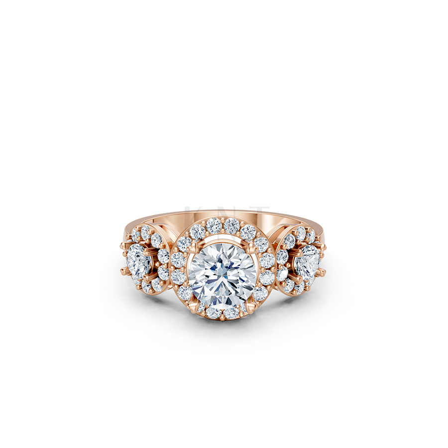 Nhẫn đính hôn R213 đính ba viên đá chủ đính tấm lấp lánh màu vàng hồng Rose Gold thiết kế đối xứng, phong cách, ấn tượng