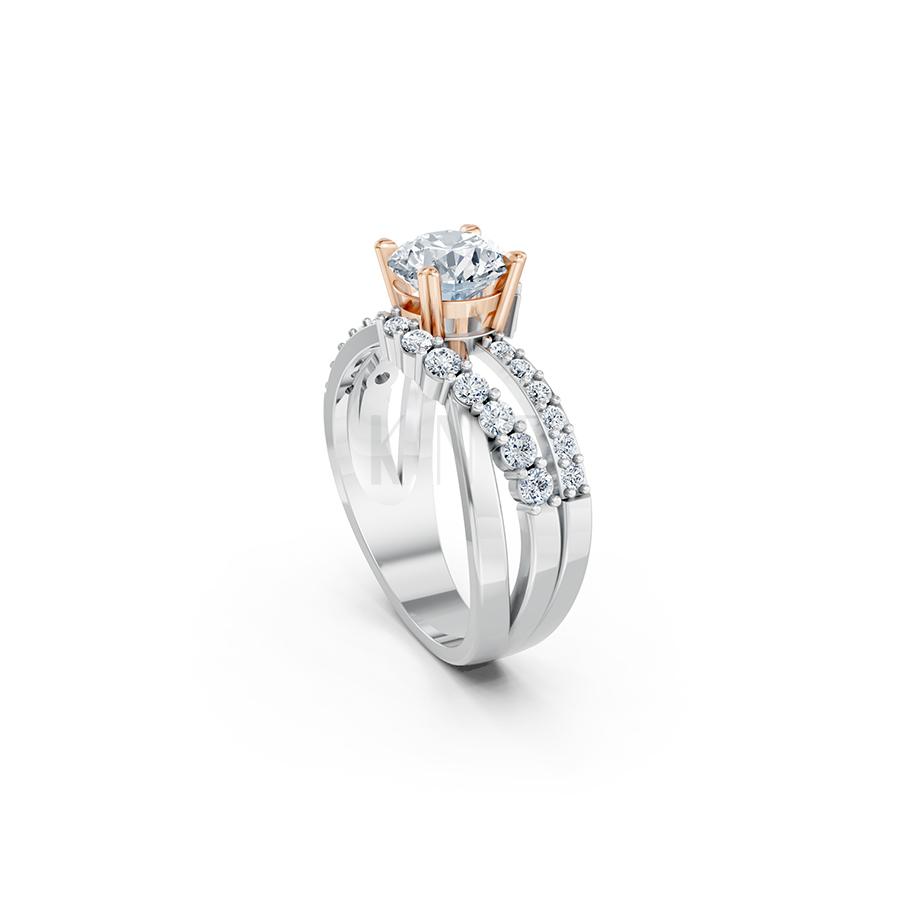 Nhẫn đính hôn R214 thiết kế hai dải uốn lượn đính đá nổi bật phối màu Dual Color cặp đôi, phong cách trẻ trung, nổi bật