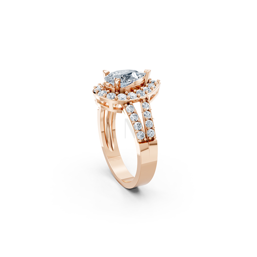 Nhẫn đính hôn R215 thiết kế đá chủ kiểu giọt nước hiện đại màu vàng hồng Rose Gold cặp đôi, phong cách trẻ trung, nổi bật